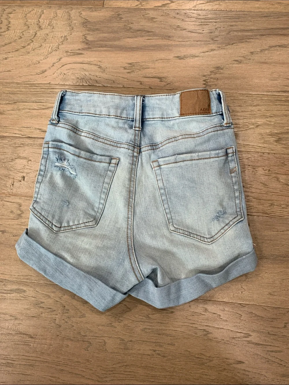 Aeropostale Light Blue Distressed Super High-Rise Midi Denim Shorts Size 00